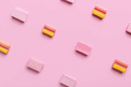 Chewing gums on color backgroundの写真素材