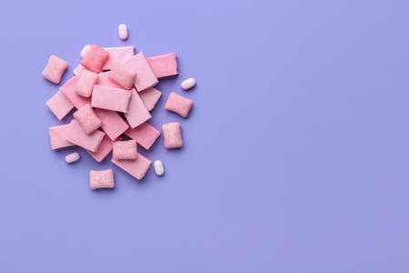 Chewing gums on color backgroundの写真素材