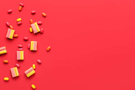 Chewing gums on color backgroundの写真素材