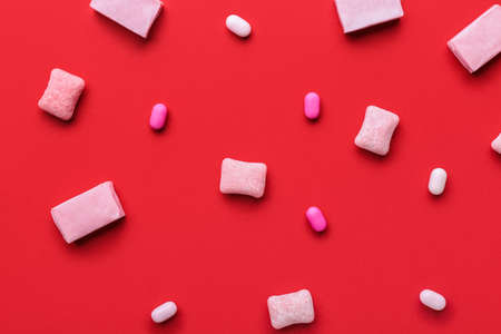 Chewing gums on color backgroundの写真素材