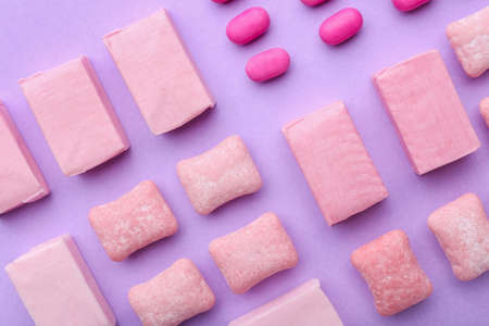 Chewing gums on color backgroundの写真素材