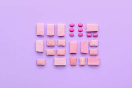 Chewing gums on color backgroundの写真素材