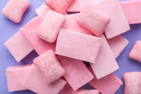 Chewing gums on color backgroundの写真素材