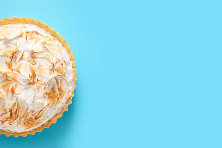 Tasty coconut pie on color backgroundの写真素材