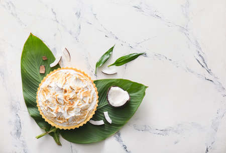 Tasty coconut pie on light backgroundの写真素材