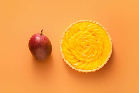 Tasty mango pie on color backgroundの写真素材