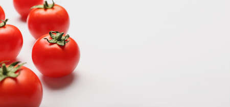 Fresh ripe tomatoes on white background with space for textの写真素材