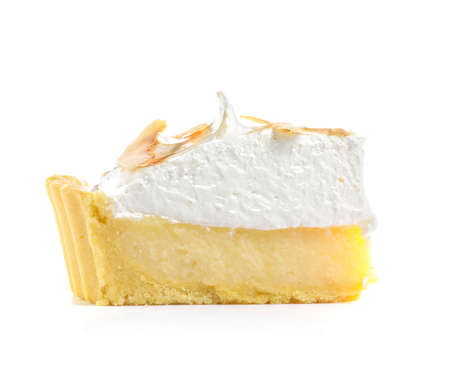 Piece of tasty coconut pie on white backgroundの写真素材