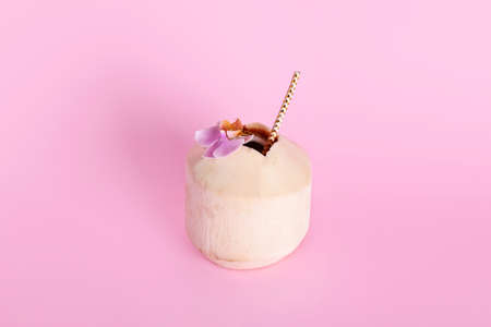 Fresh coconut on color backgroundの写真素材