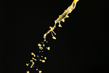 Splash of orange juice on dark backgroundの写真素材