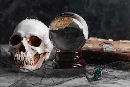 Accessories of fortune teller on dark backgroundの写真素材