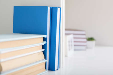 Different books on shelf, closeupの写真素材