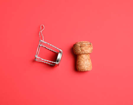 Champagne cork on color backgroundの写真素材