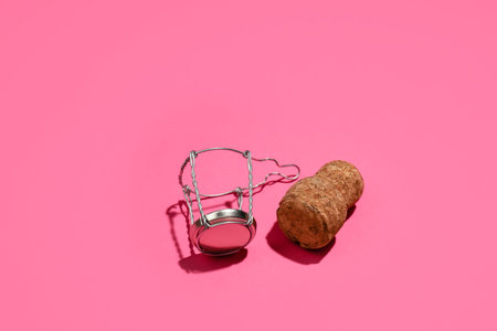 Champagne cork on color backgroundの写真素材