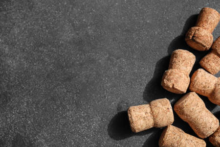 Champagne corks on dark background, closeupの写真素材