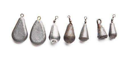 Fishing sinkers on white background