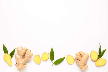 Fresh ginger on white backgroundの写真素材