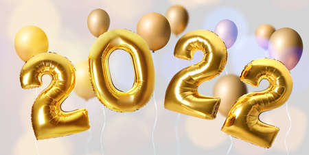 Figure 2022 made of balloons on gray background. Happy New Year 22 celebrationの写真素材