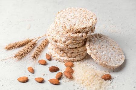 Composition with rice crackers on light backgroundの写真素材