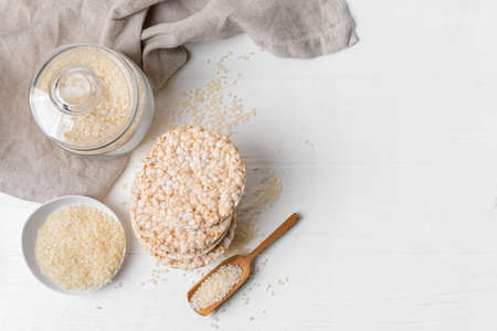 Composition with rice crackers on light backgroundの写真素材