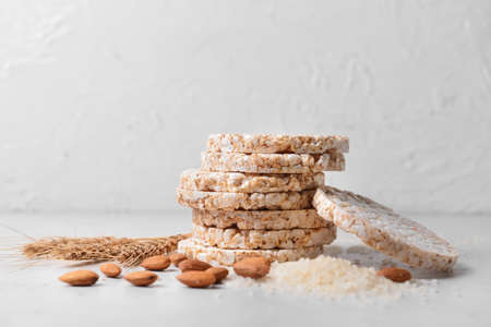 Composition with rice crackers on light backgroundの写真素材