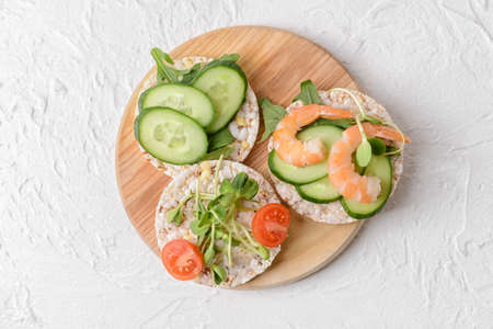 Composition with rice crackers on light backgroundの写真素材