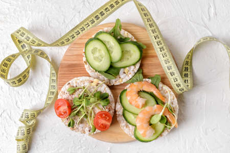Composition with rice crackers on light backgroundの写真素材