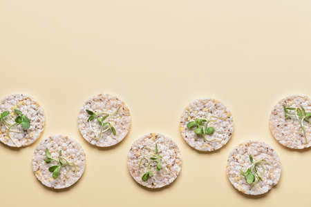 Composition with rice crackers on light backgroundの写真素材