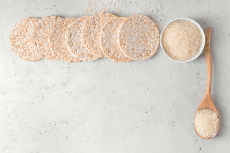 Composition with rice crackers on light backgroundの写真素材
