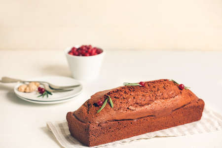 Tasty gingerbread cake on light backgroundの写真素材