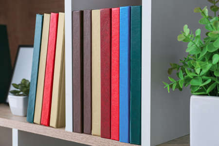 Shelf unit with books, closeupの写真素材