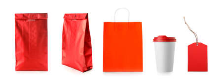 Set of blank items for branding on white backgroundの写真素材