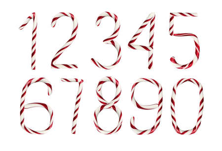 Numbers made of candy canes on white backgroundの写真素材