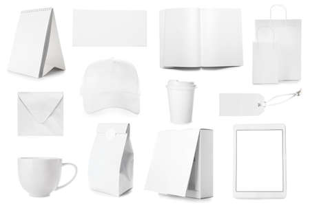 Set of blank items for branding on white backgroundの写真素材
