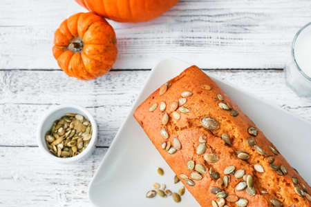 Tasty pumpkin pie on tableの写真素材