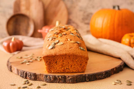 Tasty pumpkin pie on tableの写真素材