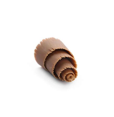 Delicious chocolate curl on white backgroundの写真素材