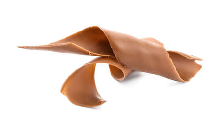 Delicious chocolate curls on white backgroundの写真素材