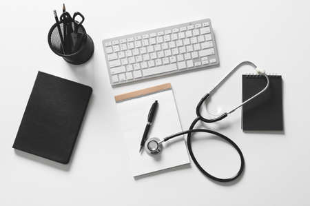 Composition with modern stethoscope on light backgroundの写真素材