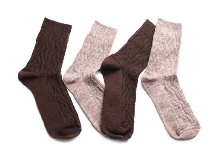 Warm socks on white backgroundの写真素材