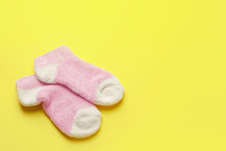 Warm socks on color backgroundの写真素材