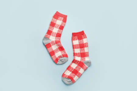 Warm socks on color backgroundの写真素材