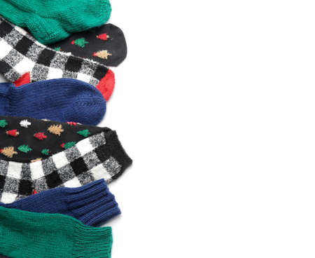 Warm socks on white backgroundの写真素材