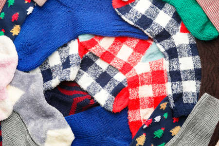 Many warm socks as backgroundの写真素材