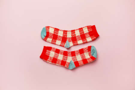 Warm socks on light color backgroundの写真素材