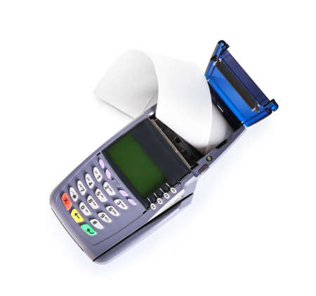 Payment terminal on white background