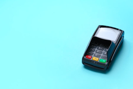 Payment terminal on color backgroundの写真素材
