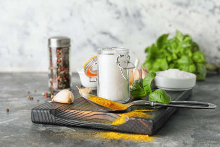 Composition with different spices on tableの写真素材