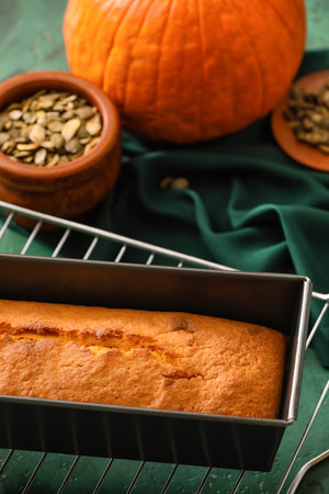 Tasty pumpkin pie on tableの写真素材