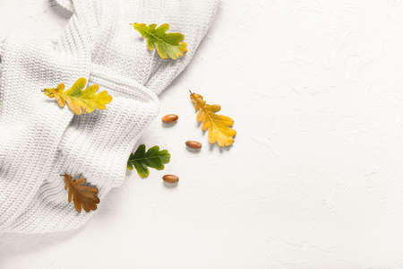 Beautiful autumn composition with clothes on white backgroundの写真素材